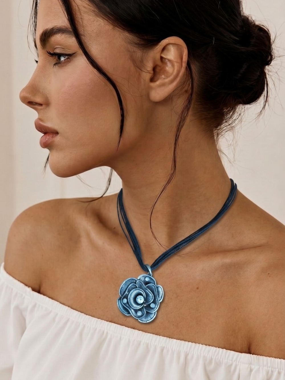 Silver Floral Statement Necklace for Women